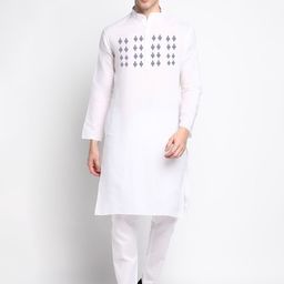 DEVOILER Ethnic Motifs Yoke Design Band Collar Straight Kurta with Pyjamas-picture-34