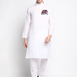 DEVOILER Ethnic Motifs Printed Mandarin Collar White Romance Straight Kurta With Pyjama-picture-42