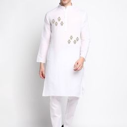 DEVOILER Ethnic Motifs Printed Mandarin Collar White Romance Kurta With Pyjama-picture-22
