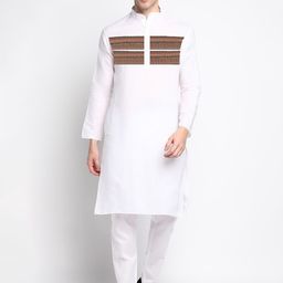 DEVOILER Ethnic Motifs Printed Mandarin Collar White Romance Kurta With Pyjama-picture-30