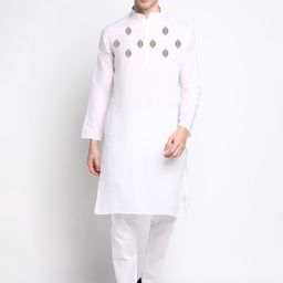 DEVOILER Ethnic Motifs Printed Mandarin Collar White Romance Straight Kurta With Pyjama-picture-23