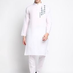 DEVOILER Ethnic Motifs Printed Band Collar White Romance Straight Kurta with Pyjamas-picture-31