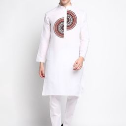 DEVOILER Ethnic Motif Printed Mandarin Collar Regular Straight Kurta with Pyjamas-picture-40