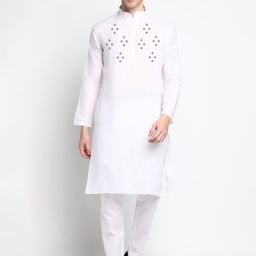 DEVOILER Ethnic Motifs Printed Mandarin Collar White Romance Straight Kurta With Pyjama-picture-45