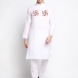 DEVOILER Ethnic Motifs Printed Mandarin Collar White Romance Kurta With Pyjama-picture-18