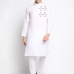 DEVOILER Ethnic Motifs Printed Mandarin Collar White Romance Straight Kurta With Pyjama-picture-44