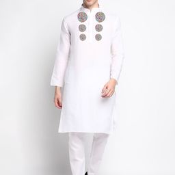 DEVOILER Ethnic Motifs Yoke Design Band Collar Straight Kurta with Pyjamas-picture-49