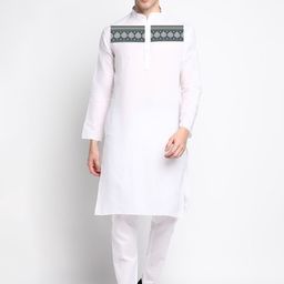 DEVOILER Ethnic Motifs Yoke Design Band Collar Straight Kurta With Pyjamas-picture-32