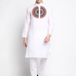 DEVOILER Ethnic Motif Printed Mandarin Collar Regular Straight Kurta with Pyjamas-picture-49
