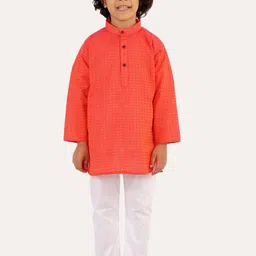 Superminis Boys Red Striped Regular Thread Work Pure Cotton Kurta with Pyjamas-picture-19