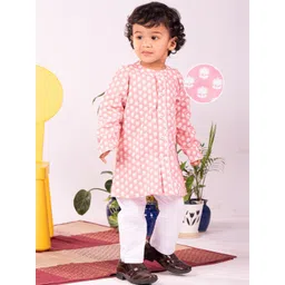 VASTRAMAY Boys Floral Printed Regular Pure Cotton Kurta with Pyjamas-picture-16
