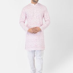 DEYANN Men White Printed Pure Cotton Kurta with Pyjamas-picture-3