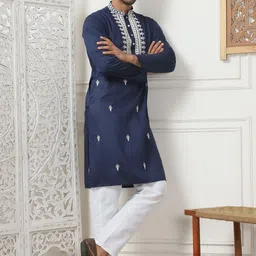 Jompers Men Floral Embroidered Regular Thread Work Kurta with Pyjamas-picture-16