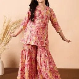 Stylo Bug Girls Floral Printed Regular Pure Cotton Kurti with Pyjamas-picture-29