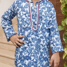 Fayon Kids Boys Floral Printed Regular Pure Cotton Kurta with Pyjamas image 3