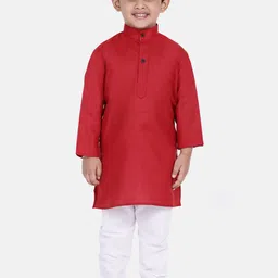 BownBee Boys Red Solid Kurta with Pyjamas image 5