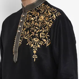 ROYAL KURTA Men Black Dupion Silk Kurta with Pyjamas image 3