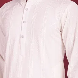 Jompers Geometric Embroidered Mandarin Collar Chikankari Kurta with Pyjamas image 2