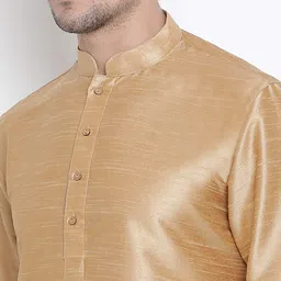 ROYAL KURTA Men Bronze-Toned Angrakha Dupion Silk Kurta with Churidar Pant image 5