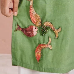 Vivedkids Boys Thread Work Pure Cotton Straight Kurta With Pyjamas image 3