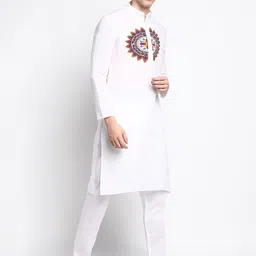 DEVOILER Ethnic Motifs Printed Band Collar Straight Kurta with Pyjama image 5