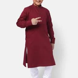 NAMASKAR Boys Cotton Solid Kurta with Churidar image 4