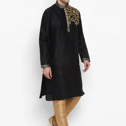 ROYAL KURTA Men Black Dupion Silk Kurta with Pyjamas image 2