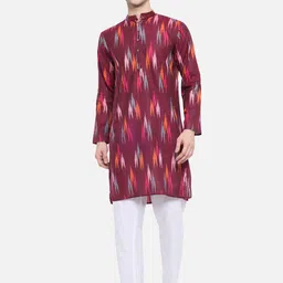 Vastraa Fusion Ethnic Motifs Woven Design Ikat Pure Cotton Straight Kurta With Pyjamas image 5