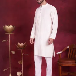 Jompers Geometric Embroidered Mandarin Collar Chikankari Kurta with Pyjamas image 5