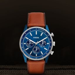Fossil Men Blue Dial & Brown Leather Straps Analogue Watch BQ2512I-picture-17