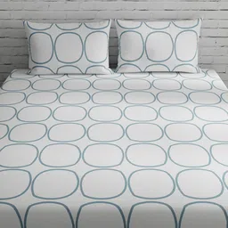 Huesland White & Grey Geometric Fitted Cotton 144 TC Double Queen Bedsheet Set image 4