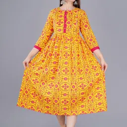 BAESD Ethnic Motifs Printed Gathered Detailed Cotton Maternity Fit & Flare Ethnic Dress-picture-22