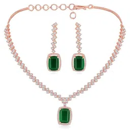 i jewels Rose Gold Plated Cubic Zirconia American Diamond Valentines Special Necklace With Drop Earrings Jewellery Set for Women image 3