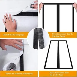 ekloo Polyester Door Mosquito Net with Full Frame Hook&Loop for Main Doors, Bedroom, Kitchen & Balcony Doors (200x70 cm, Black) image 3