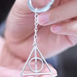 yellow chimes Harry Potter's Rotating Triangle Logo Metal Key Chain For Boys And Girls image 4