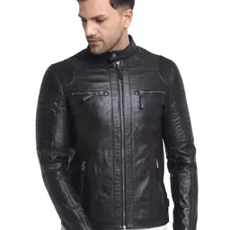 teakwood leathers Dark Black Mens Genuine Leather Jacket image 1