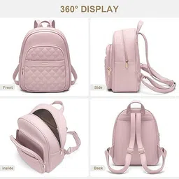 fabcraft Quilted Backpack Set with Wristlet and Crossbody Purse, Pink, 3PCS Small Backpack Set Fashion Backpack with Crossbody Bag & Coin Purse image 2