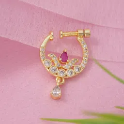 I Jewels Gold-Plated Pink Stone Studded Nose ring-picture-23