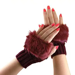 disolve Girls Women Warm Faux Rabbit Fur Fingerless Gloves 2 Pair Free Size Assorted Color image 5