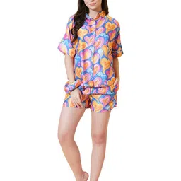 fflirtygo Women's Printed Casual Shirts and Shorts Set Co-Ord Set for Women Vacation Beach Outfits Co-Ord Set for Women Casual Nightwear Set Multicolor image 1