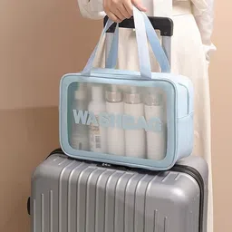 RNTR® Cosmetic Pouch, Make up Bag for Home & Travel, Toiletry Bag for Cosmetics, Brushes, Accessories Set of 3 - Wash Bag - Light Pink and Black (Light Blue A) image 4