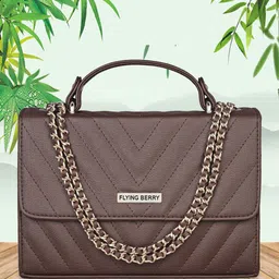 FLYING BERRY Brown Embellished PU Structured Satchel with Quilted image 1