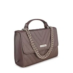 FLYING BERRY Brown Embellished PU Structured Satchel with Quilted image 3