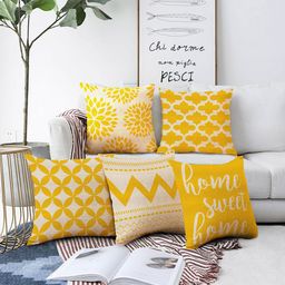 AEROHAVEN Beige & Mustard Set of 5 Digital Printed Geometric Square Cushion Covers-picture-17