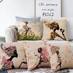 AEROHAVEN Beige & Black Set of 5 Quirky Square Jute Cushion Covers-picture-20
