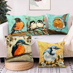 AEROHAVEN Green & Yellow Set of 5 Quirky Printed Velvet Square Cushion Covers-picture-26