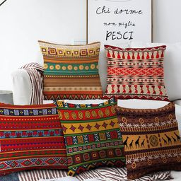 AEROHAVEN Red & Brown Set of 5 Geometric Square Jute Cushion Covers-picture-24