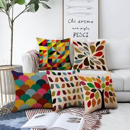 AEROHAVEN Multicoloured Set of 5 Digital Printed Quirky Square Jute Silk Cushion Covers-picture-10
