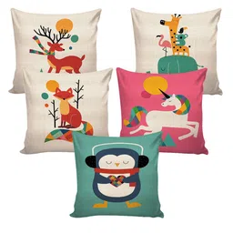 AEROHAVEN Green & Beige Set of 5 Quirky Square Jute Cushion Covers image 5