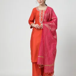 Zelena Polyester Maternity Kurta Pant and Dupatta - Orange-picture-14